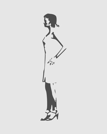Posing business woman wearing the dress. Abstract silhouetteのイラスト素材