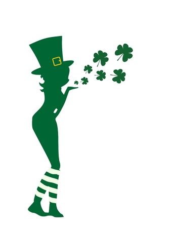 Silhouette of a girl who sends an air kiss. St. Patricks Day greeting card templateのイラスト素材