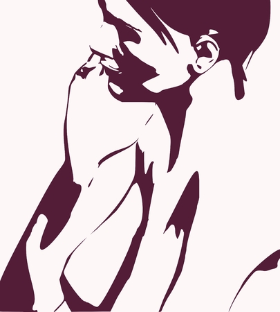 No clothes on young woman rise her hand to face.のイラスト素材
