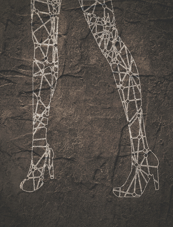 Slim elegant woman legs silhouette textured by lines and dots pattern. Legs design element.の写真素材