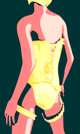 Beautiful sexy fitness girl. Pretty woman wearing lingerie. Back view.のイラスト素材
