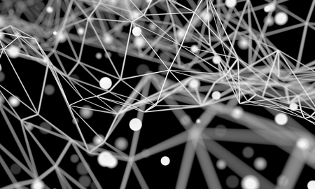 Molecule And Communication Background. Brochure or web banner design. Lines and spheres. Concept of medical, technology, chemistry, science and internet network. Shallow depth of field. 3D rendering.の写真素材