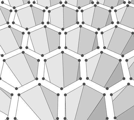 Perspective view on honeycomb. Hexagon pattern background. Isometric geometry. Molecule and communication pattern. Connected lines with dots.のイラスト素材