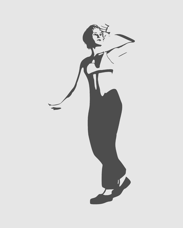 Abstract woman in dancing pose. Monochrome silhouetteのイラスト素材