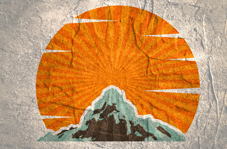 Mountain silhouette. Minimal abstract emblem template. Outdoor icon of the mountain tops. Camping mountain travel label. Climbing or hiking theme backgroundの写真素材