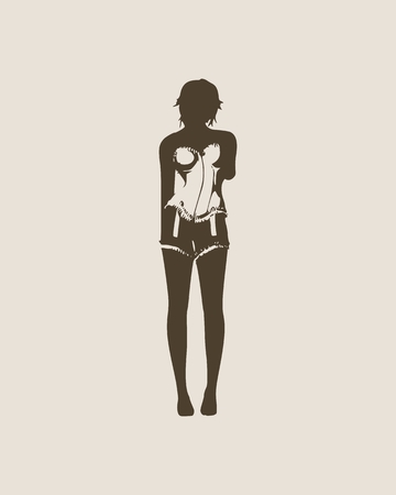 Beautiful sexy fitness girl. Pretty woman wearing lingerie. Front view. Young lady raising her hand to head.のイラスト素材