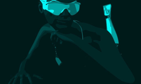 Beautiful sexy fitness girl lying on dark floor. Pretty woman wearing bikini, boots and sunglasses. Front view.のイラスト素材