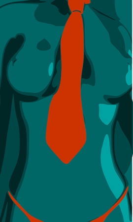 Beautiful sexy fitness girl. Pretty woman wearing red lingerie and tie. Front view.のイラスト素材