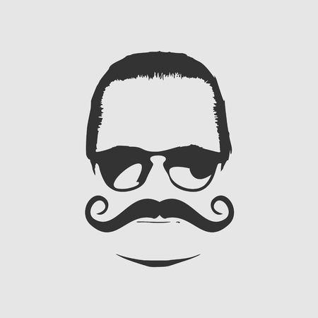 Hairstyle and mustache. Gentlmen haircuts and shaves. Portrait of a man wearing sunglassesのイラスト素材