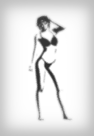 Sexy women silhouette. Fashion mannequin. Female figure posing. Diffuse silhouette of a slim lady behind a glass surfaceの写真素材