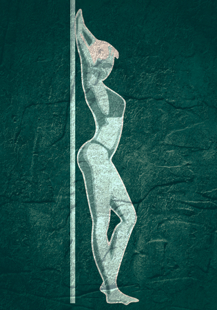 Silhouette of girl and pole. Pole dance illustration.の写真素材