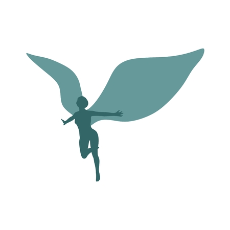 Winged woman silhouette. Abstract flying female angelのイラスト素材