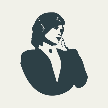 Beautiful sexy fitness girl. Pretty business woman . Lady rise her hand to the head. Front view.のイラスト素材