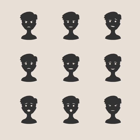 Set of silhouettes of a humans head. Various emotionsのイラスト素材