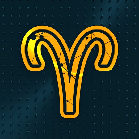 Zodiac symbol textured by connected lines with dots pattern. Sign of the Ram. 3D renderingの写真素材