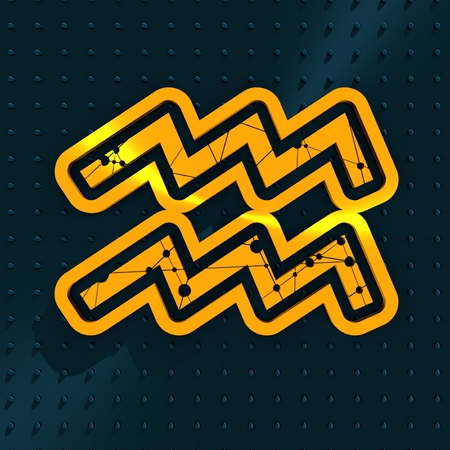 Zodiac symbol textured by connected lines with dots pattern. Sign of the Water bearer. 3D renderingの写真素材