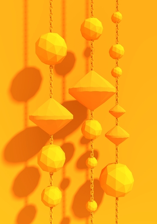 Platonic solid design. Hanging from a chain low poly shapes. 3D renderingの写真素材