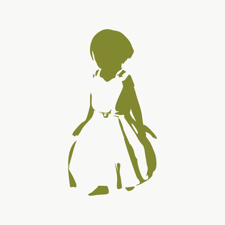 Silhouette of pretty little girl wearing dressのイラスト素材