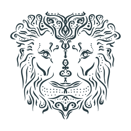 Ornamental tattoo lion head. Abstract hand drawn styleのイラスト素材