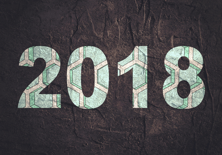 2018 year number textured by geometry pattern. Holiday celebration cardの写真素材