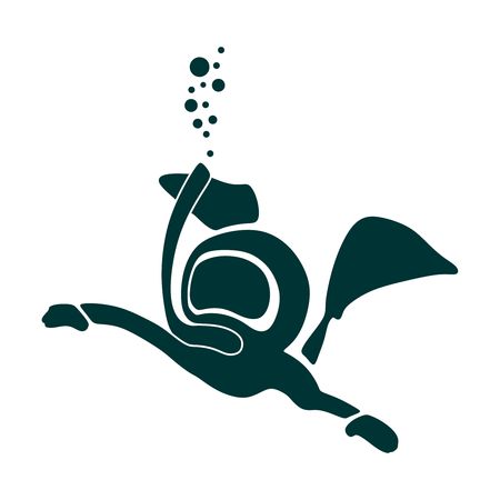Silhouette of diver. Icon diver drawn in cartoon doodle style. The concept of sport diving.のイラスト素材
