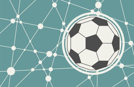Molecule and communication background with soccer ball. Modern brochure or web banner design template. Connected lines with dots.のイラスト素材