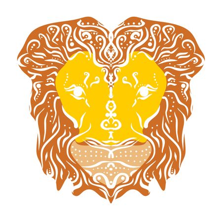 Ornamental tattoo lion head. Abstract hand drawn styleのイラスト素材