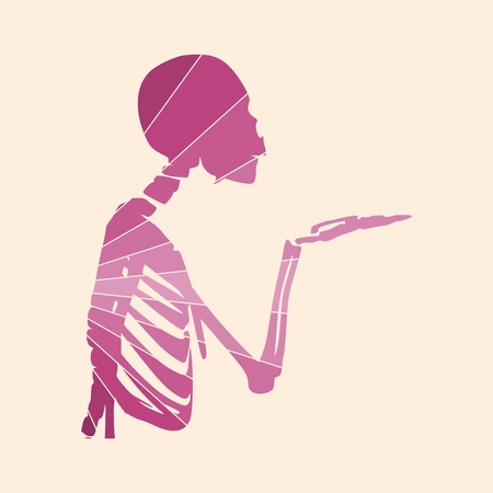 Human skeleton who sends an air kiss. Halloween party design templateのイラスト素材