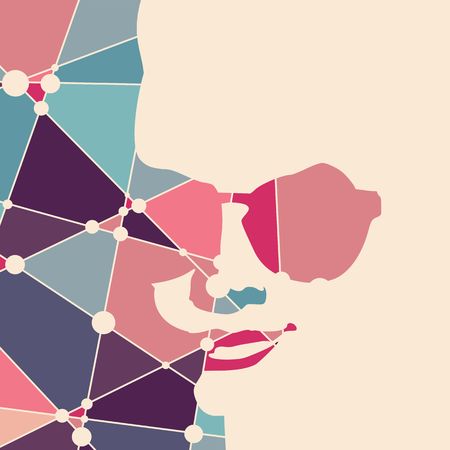 Portrait of beautiful woman wearing sunglasses. Front view. Silhouette textured by lines and dots patternのイラスト素材