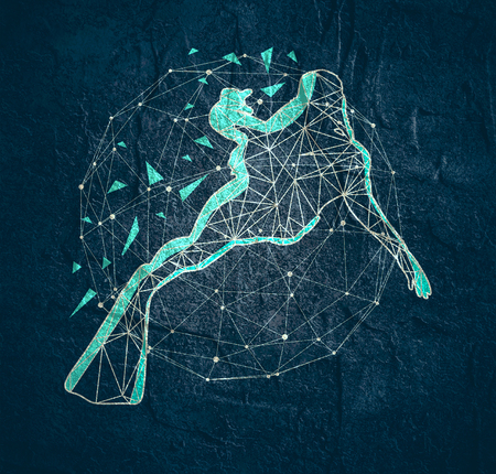 Cutout silhouette of diver textured by lines and dots pattern. The concept of sport diving.の写真素材