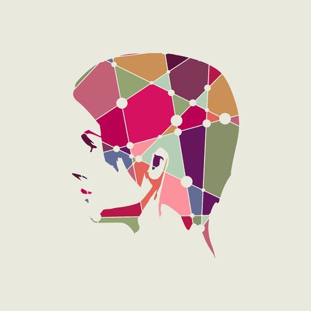 Face profile view. Elegant silhouette of a female head. Silhouette textured by lines and dots patternのイラスト素材