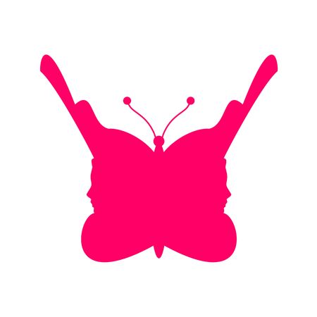 A butterfly or two face profile view. Optical illusion. Human head make silhouette of insectのイラスト素材