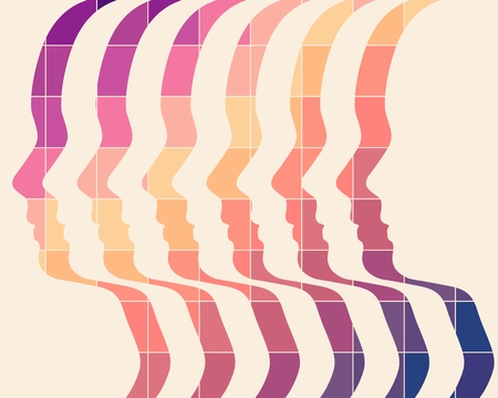 Man avatar profile view. Male face silhouettes rowのイラスト素材