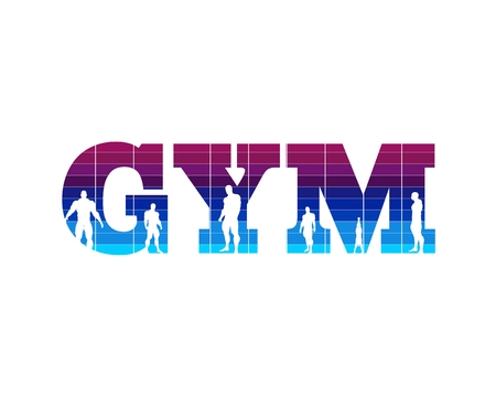 Muscular men silhouettes on gym word. Bodybuilding relative imageのイラスト素材