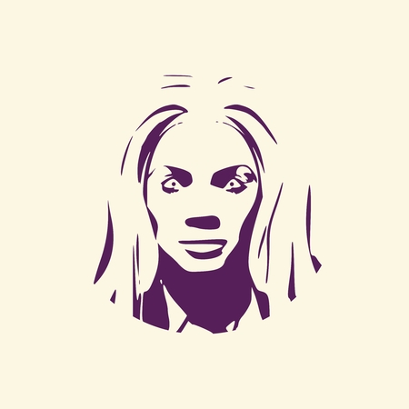 Face front view. Elegant silhouette of a female head. Long hair. Monochrome gamma.のイラスト素材