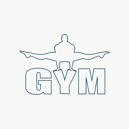 Muscular man outline silhouete on gym word. Bodybuilding relative imageのイラスト素材