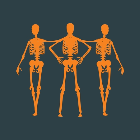 Human skeleton standing and hugging. Halloween party design template. Friends embraceのイラスト素材