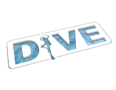 Dive word with silhouette of diver. The concept of sport diving. 3D renderingの写真素材