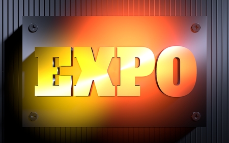 Abstract background. Abstract backdrop with orange light spot. Expo word. 3D renderingの写真素材