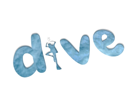 Dive word with silhouette of diver. The concept of sport diving. 3D renderingの写真素材