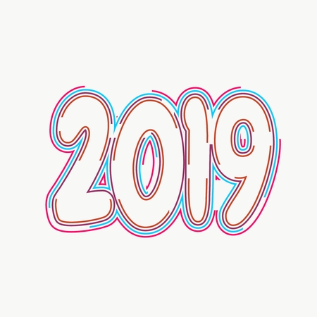 New Year greeting card template. 2019 year number. Brochure or report design template.のイラスト素材