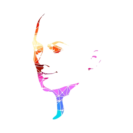 Portrait of a young woman. Polygonal mosaic silhouette of the human faceのイラスト素材