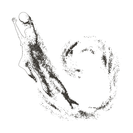 Basketball player with trail of particles. Girl jumping and catching the ballのイラスト素材
