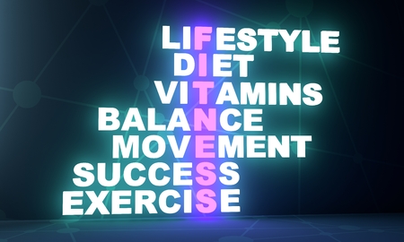 Acronym Fitness. 3D rendering. Neon bulb illuminationの写真素材