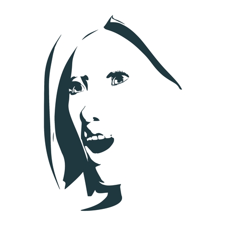 Face side view. Elegant silhouette of a female head. Surprised beautiful woman with open mouth.のイラスト素材
