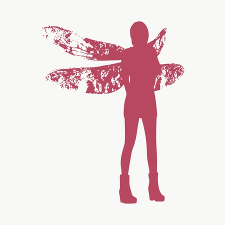 Young woman silhouette with wings of dragonflyのイラスト素材