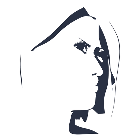 Face side view. Elegant silhouette of a female head. Portrait of a happy smiled womanのイラスト素材