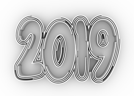 New Year greeting card template. 2019 year number. Brochure or report design. 3D rendering.の写真素材
