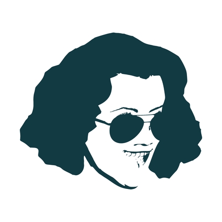 Portrait of surprised woman with open mouth in black sunglasses. Retro hairstyle.のイラスト素材
