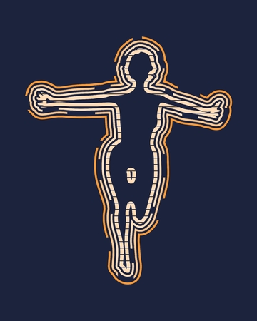 Abstract running woman. Front view. Outline icon. Emotion of happinessのイラスト素材